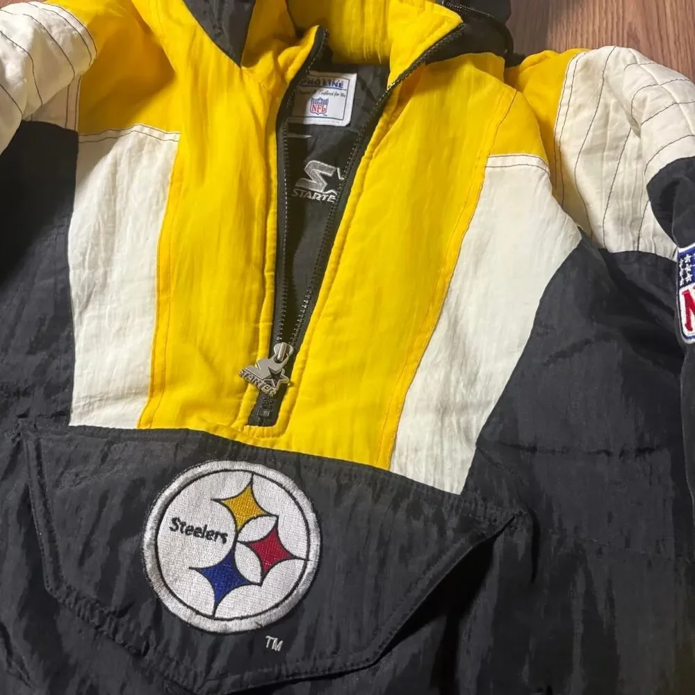 Starter NFL Pro Line Pittsburgh Steelers 1/2 Zip Hooded Jacket Men XL Quilted